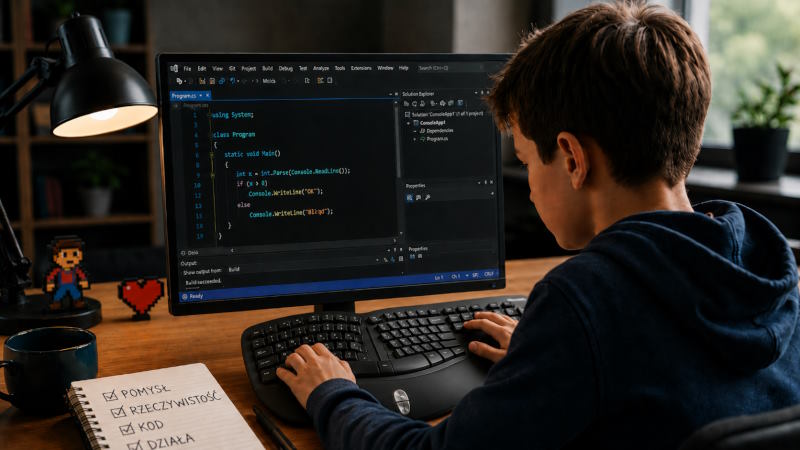 Dziecko przy Visual Studio
