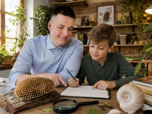 wzór porządku w naturze, który dziecko odkrywa - plaster miodu, spirala muszli albo liść; dziecko wskazuje powtarzalny układ.